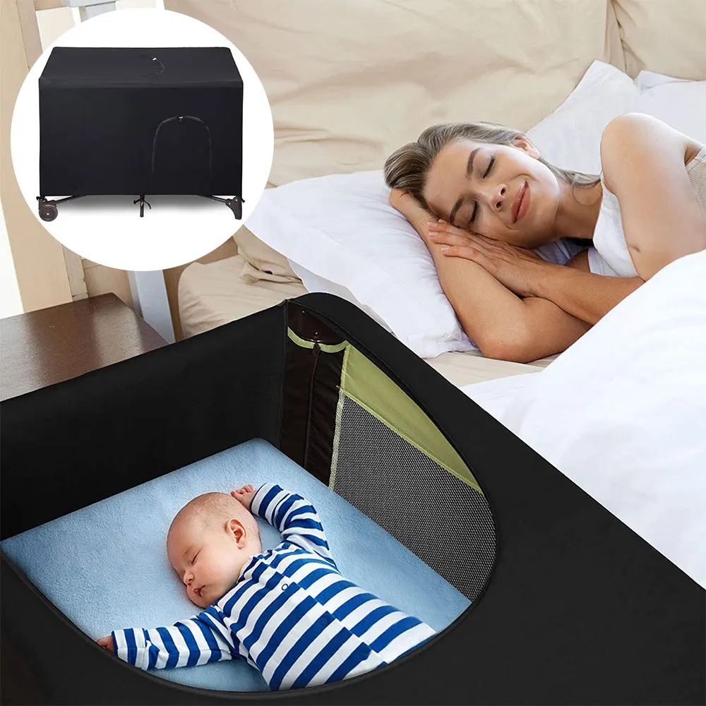 Blackout Crib Canopy Cover Stretchable Breathable Portable Baby Bed Blackout Tent Safety Compact Sun Shade Curtain Room Decor 6