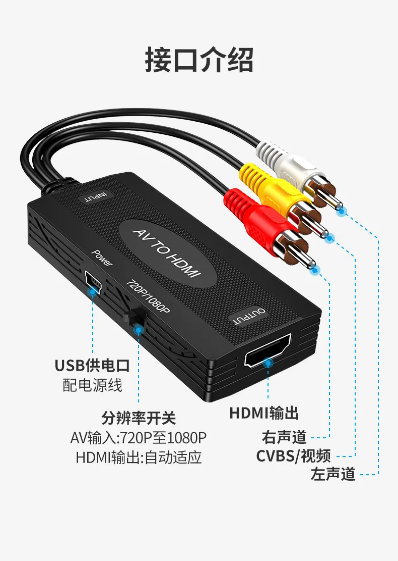 TV VHS VCR DVD 레코더 프로젝터용 AV-HDMI 1080P 변환 케이블