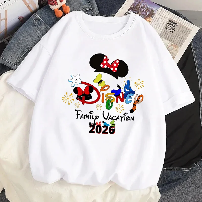 2026 Disney Trip Mickey Minnie Mouse White T-Shirts Y2k Fashion