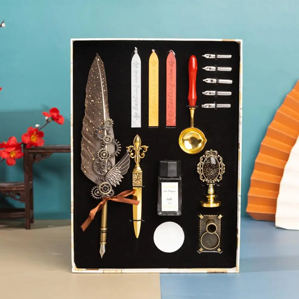 

Металлическая подарочная коробка, набор винтажных перьевых ручек с 5 сменными наконечниками, набор чернильных металлических перьев, подарочный набор для каллиграфии с держателем для ручек