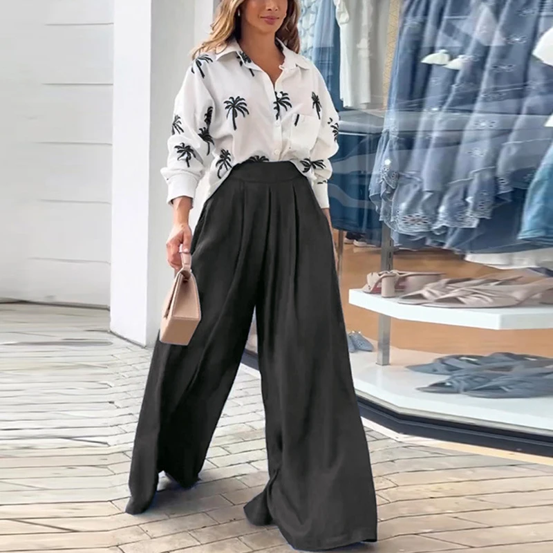 Womens Two Piece Sets Elegant Floral Print Long Sleeve Top Shirt