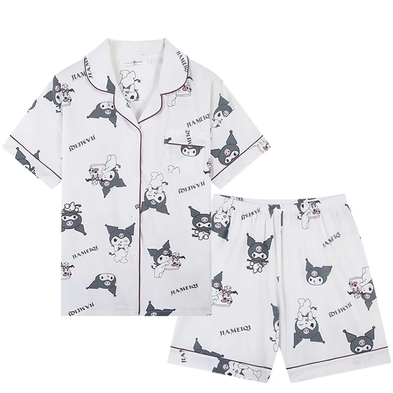 

Kuromi Japanese Cartoon Pajamas Women's Summer Short-Sleeved Shorts Pure Cotton Thin Section Cute Home Service Suit