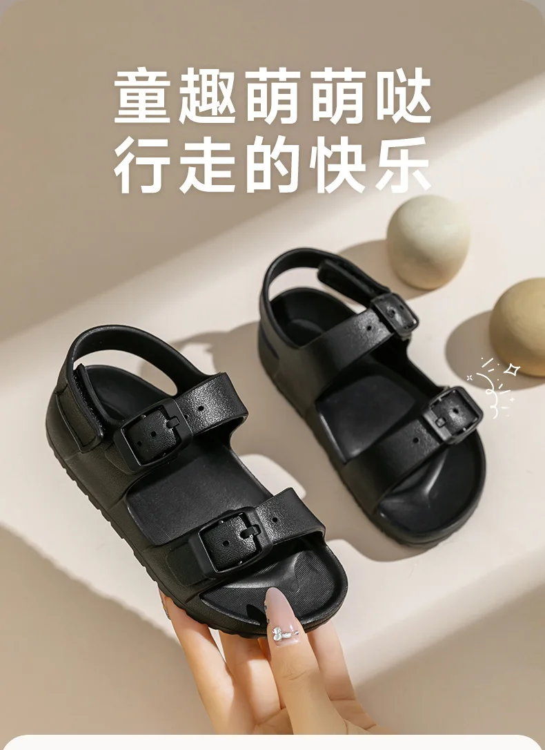 Summer Solid Buckle Children Sandals EVA Soft Waterproof Kids Sandals Hook Loop Soft Bottom Baby Boys Girls Beach Shoes 18 S96a42b9780c54be8bf43ba7579ad316bz