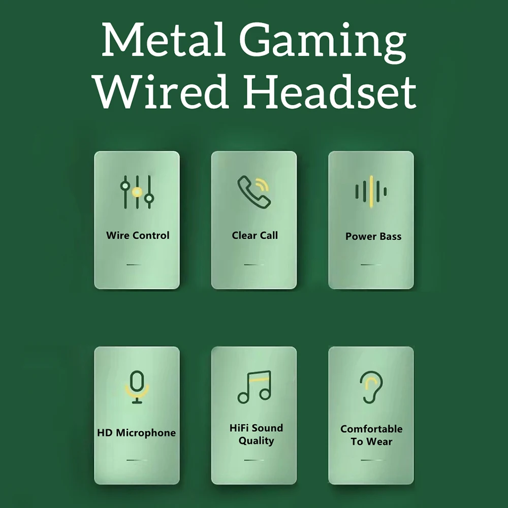 L Jack Magnetic Gamer Wired Headphones Gaming Green Metal HiFi Bass Stereo 3.5mm Type C Earbuds for Mobile Phone Computer Mic He 6