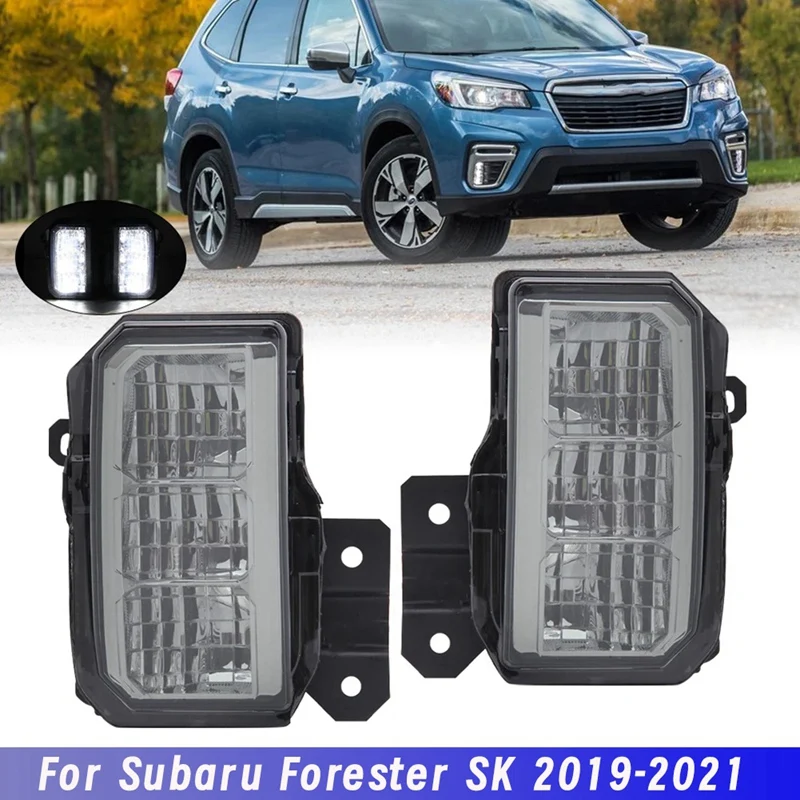 

2 PCS Car Front Bumper LED DRL Fog Light Lamp Black & Smoked Shell Plastic For Subaru Forester SK 2019-2021