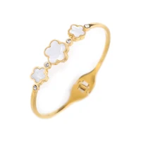 Classic Luxury Stainless Steel Five-Leaf Flower Open Bracelet Simple For Woman Girl New Fashion Party Anniversary Jewelry Clover 1