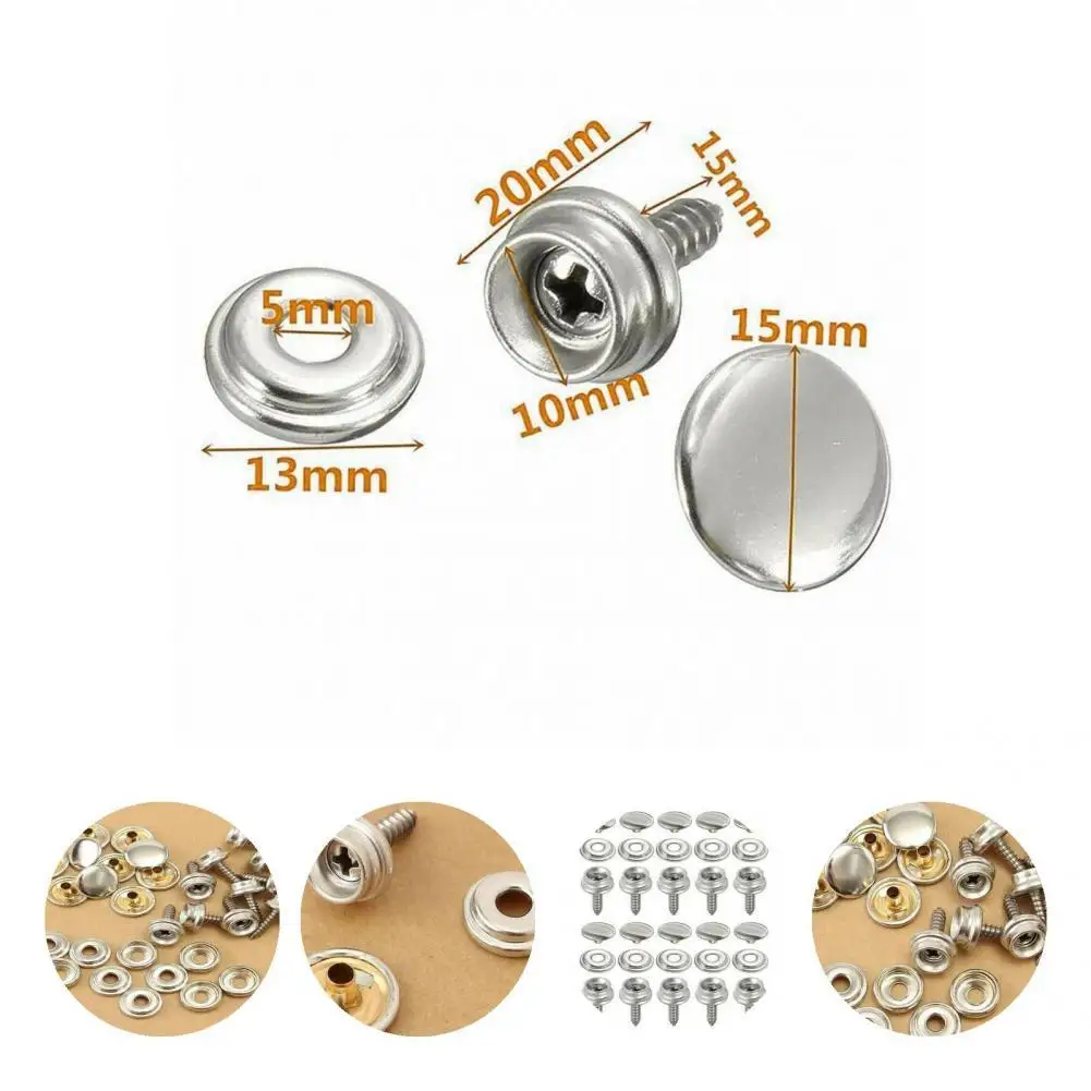 

Snap Fastener Wear-resistant Lightweight 15mm Pop Studs Heavy Duty Press Button Sewing Rivet Canvas Screw 10Set/Bag