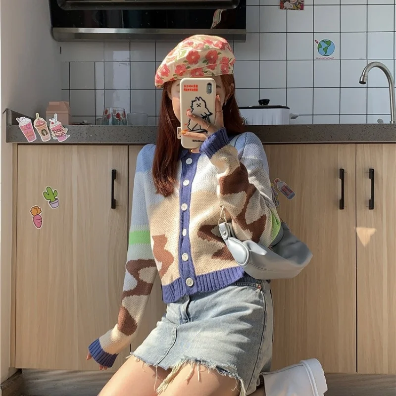 작고 아주 좋은 짧은 니트 가디건 겉옷, 겉옷, 넉넉한 인기 있는 온라인, 일본 패션, 폴로 옷깃 스웨터