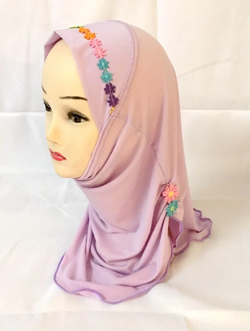 Girls Kids Muslim Hijab Islamic Arab Scarf Shawls Flower Pattern