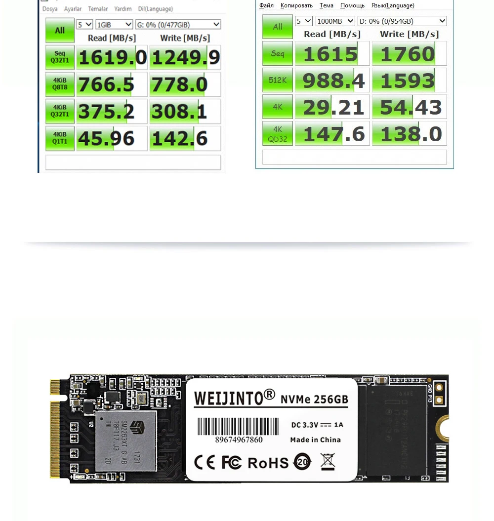 WEIJINTO M2 NVMe SSD 256GB 128GB 512GB 1TB M.2 PCIe Internal Solid State Drive for Laptop Desktop