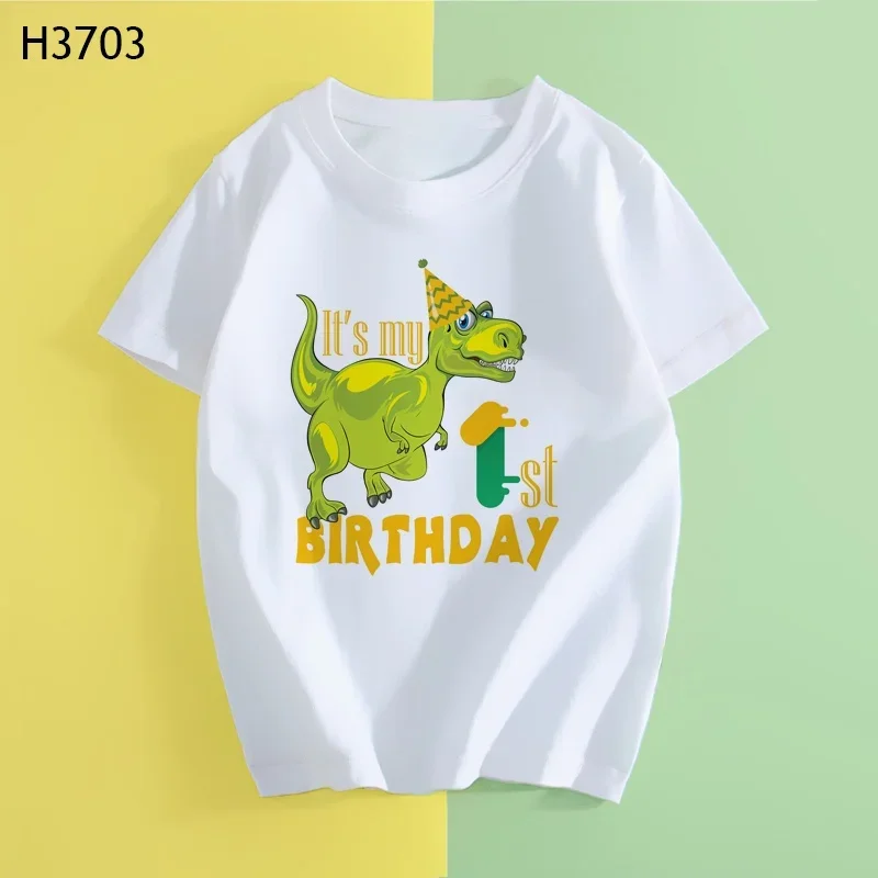 Children Dinosaur Birthday Number Cartoon T Shirt Child Birthday Party Dino Present T-shirt Boy Girl Animal Tops Gift Kid Tshirt 3