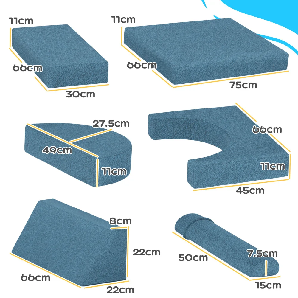 Qaba 12 Pcs Kids Modular Couch, Toddlers Couch Child Sectional Sofa, Playroom Bedroom Furniture for Boys and Girls, Blue 6
