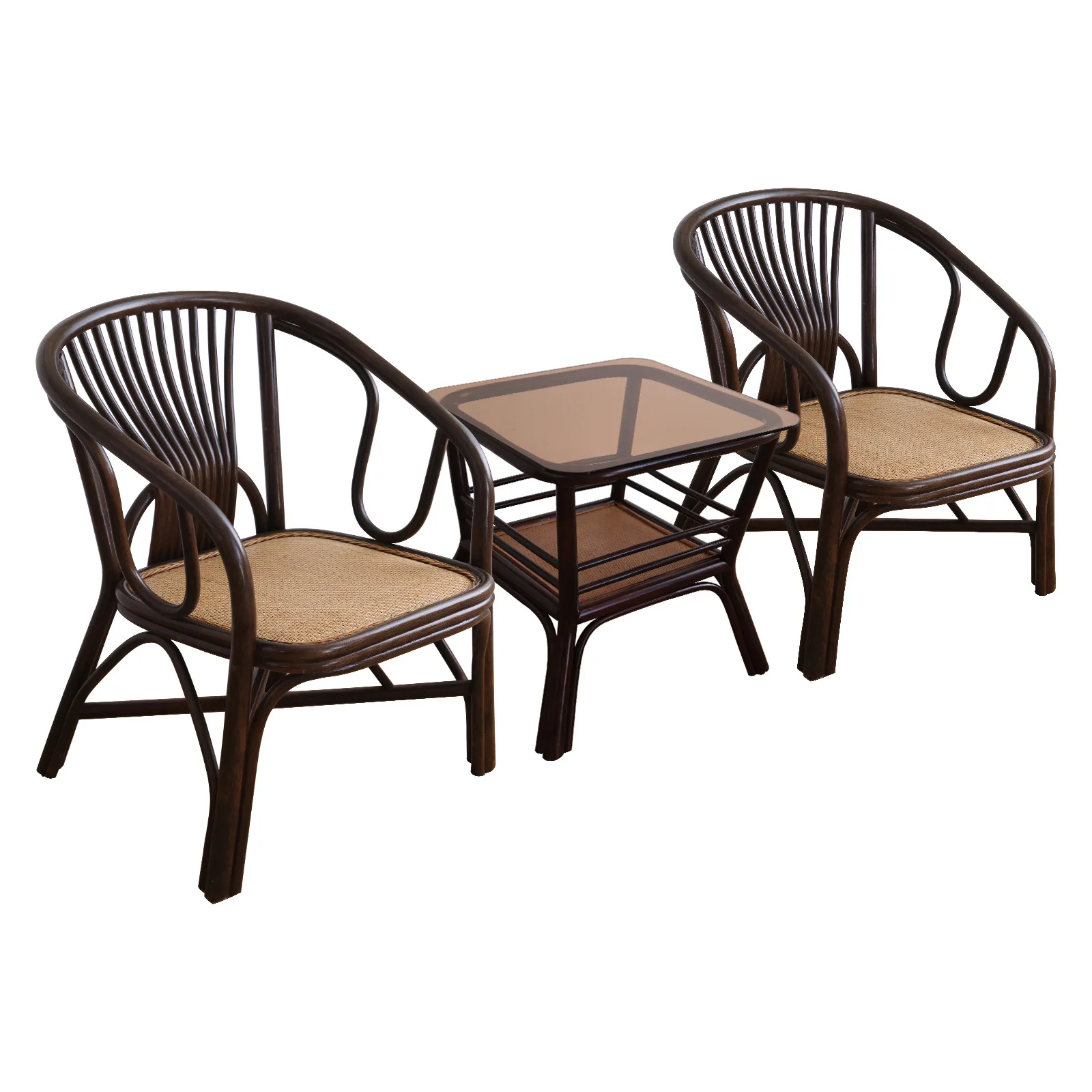 Natural Rattan Wicker Table Set Business Office Home Outdoor Real Rattan Backrest Chair Furniture Coffee Table Chair