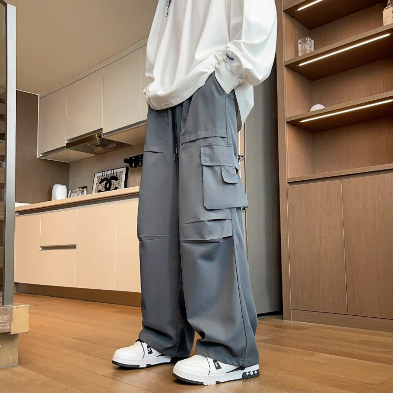Streetwear 2024 Spring Summer Casual Men Trousers Solid Color Harajuku Lightweight Cargo Pants Fashion Straight Men's Pants 5