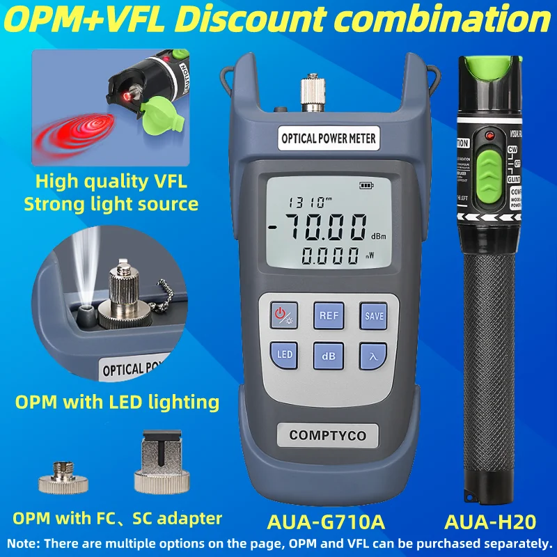 FTTH Fiber Optic Cable Tester Tool Kit (Optional) Optical Power Meter(OPM -70~+10dBm)&Visual Fault Locator(20/1/10/30/50mw VFL) high accuracy resolution 10mw 10mw 50w optical power meter premium laser power meter