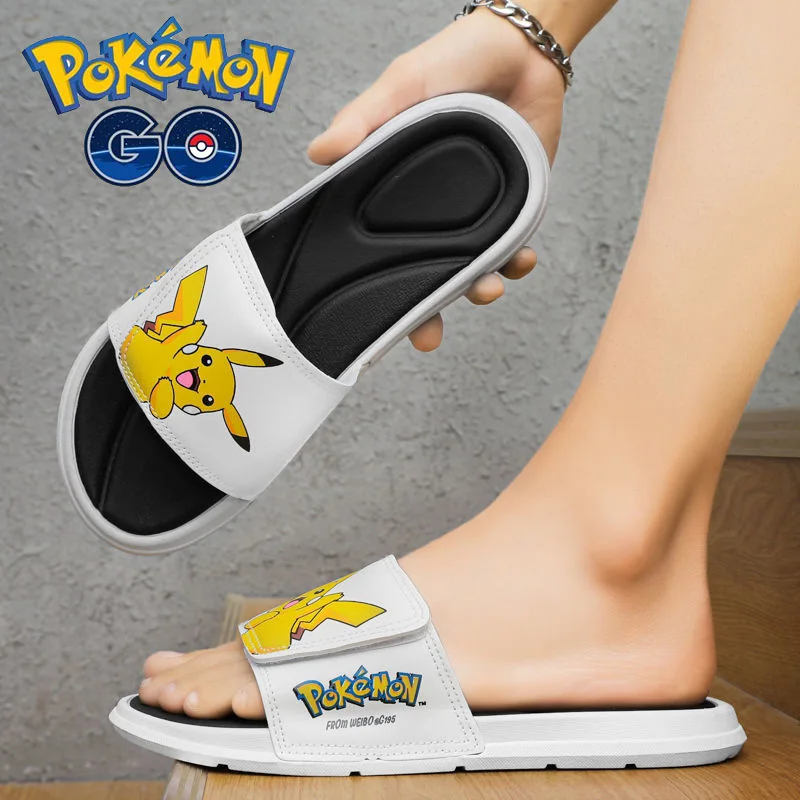 Anime Pokemon Pikachu Slippers Summer Boy's anti-skid Trend Soft Bottom Cartoon Velcro Children's Antiskid Bathroom Flip Flops |