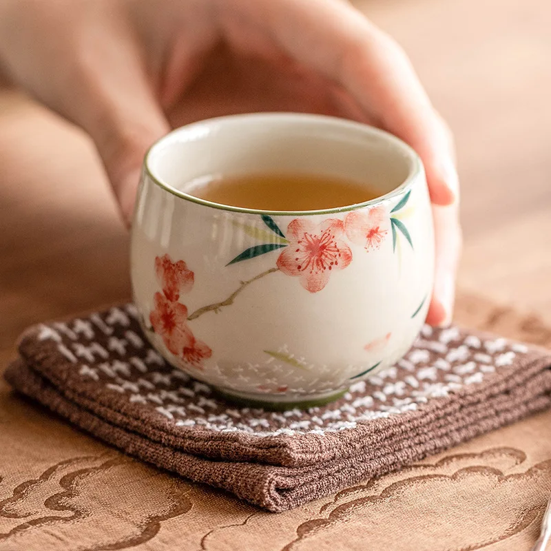 النمط الصيني رسمت باليد زهر الخوخ كوب شاي سيراميك...