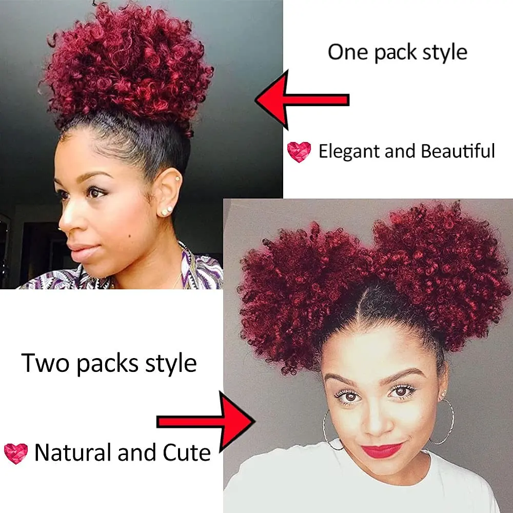 Synthetic Afro Puff Drawstring Ponytail 8 Inch Short Kinky Curly Hair Bun Ponytail Hair Extensions Donut Chignon Hairpieces