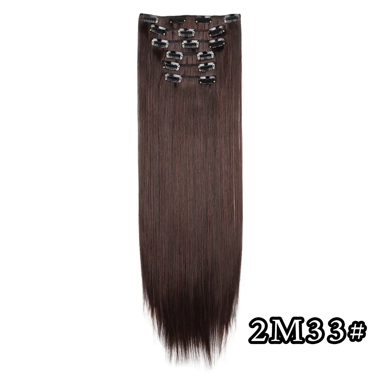 Elegant Black Ombre Long Synthetic Hair Extensions - 24 Set of 6, Heat Resistant, Clip-In