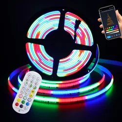 12V WS2811 RGB COB LED Strip Light Wifi Bluetooth-compatible Remote Control Power Kit Dimmable Flexible Tape Dream Color Decor