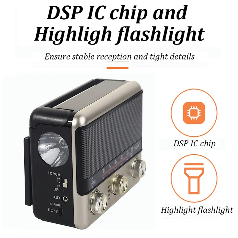 Portable Full Band Radio FM/AM/SW Radio Receiver Bluetooth Speaker Solar MP3 Music Player with LED Light Support USB/TF Card/AUX