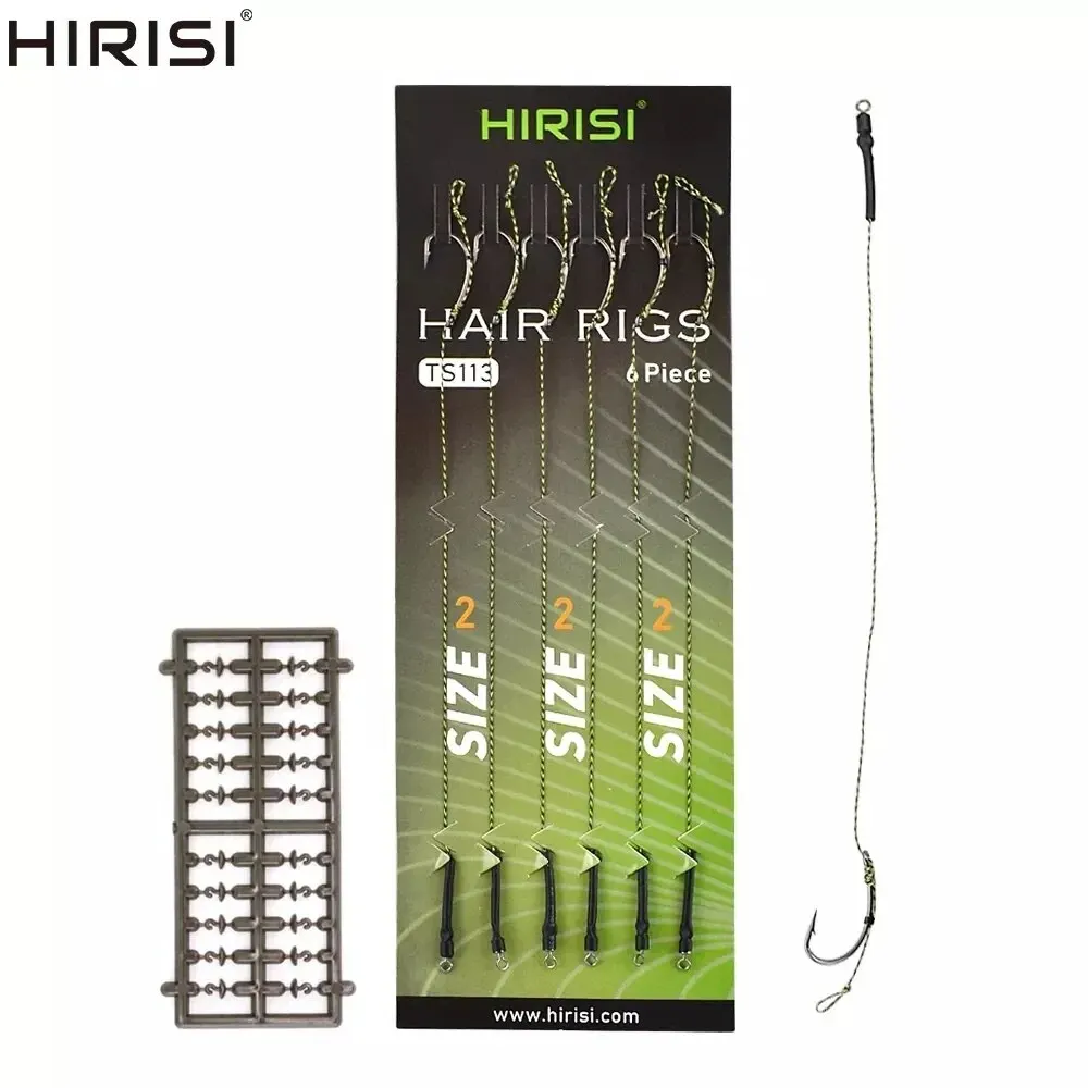 Kit de montage Hair Rig prêt à pêcher Hirisi TS113 - 6 hameçons carpe avec ligne et boilie
