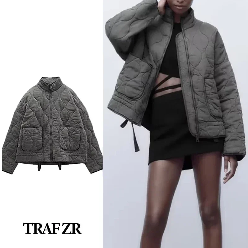 

TRAF ZR Autumn Winter Parkas for Women Retro washed Zipper High Quality Warm Coats for Women Coat and Jacket with Big Pocket
