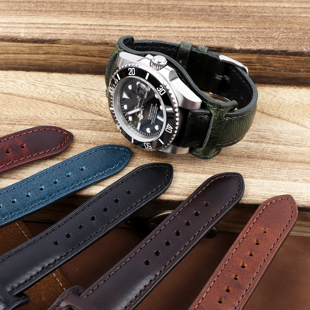 Retro Handmade Genuine Leather Watch Strap in Matte Brown Coffee