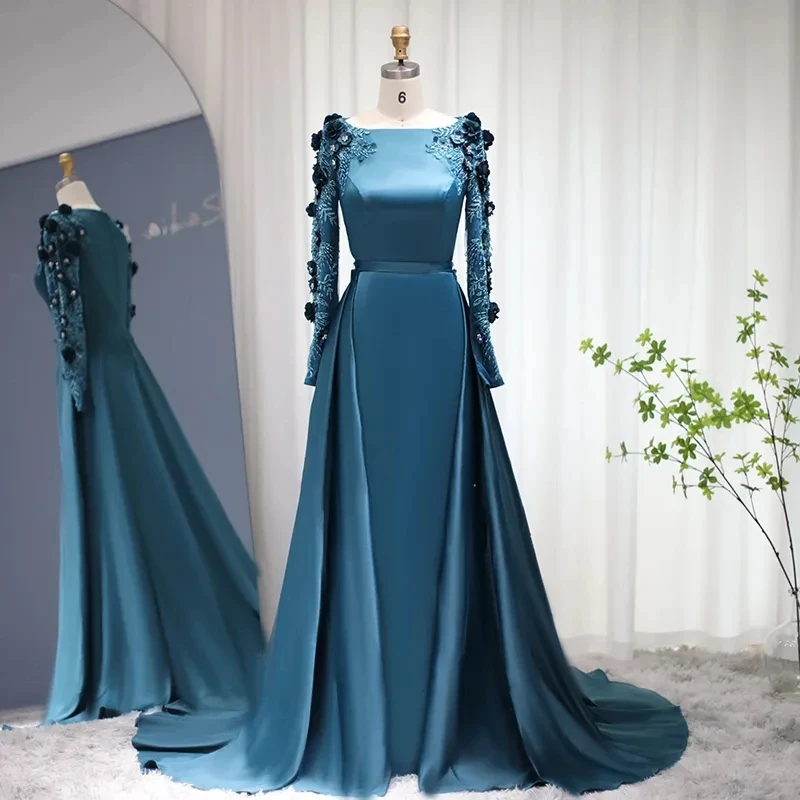 2023 Sharon Said Champagne Muslim Evening Dresses with Detachable Overskirt Luxury Dubai Women Fuchsia Wedding Formal Party Gown