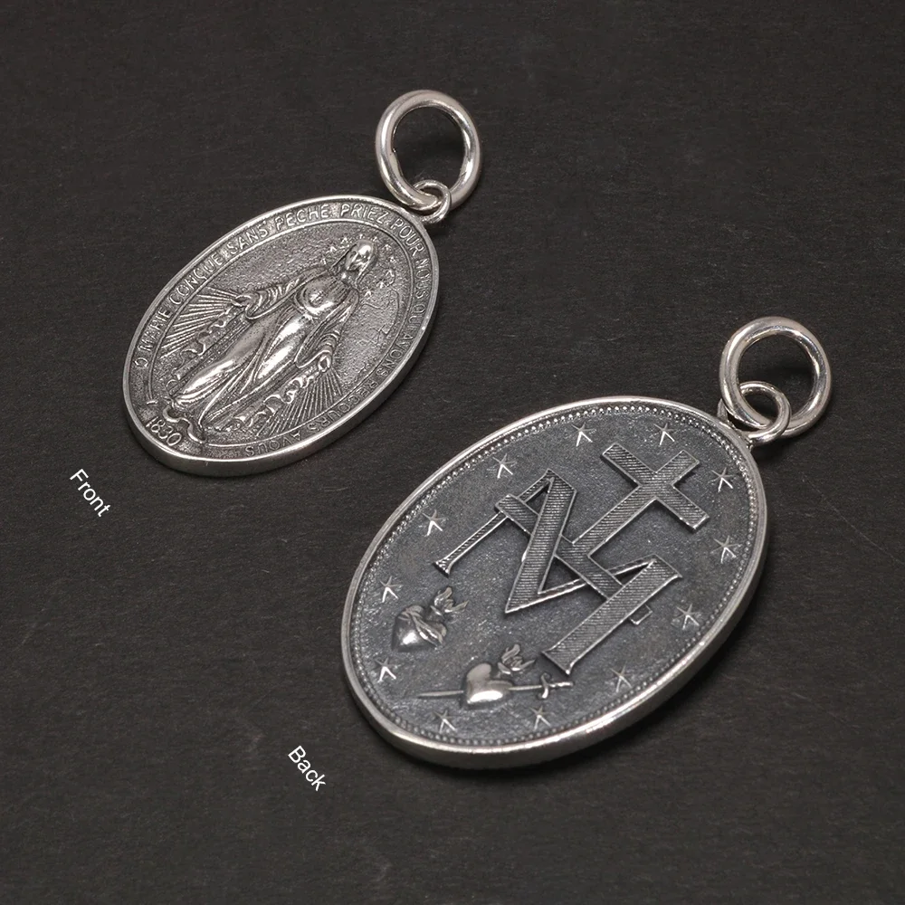Ciondolo vergine maria in argento Sterling S925 per uomo e donna ciondolo collana con Design ovale croce Vintage gioielli cristiani