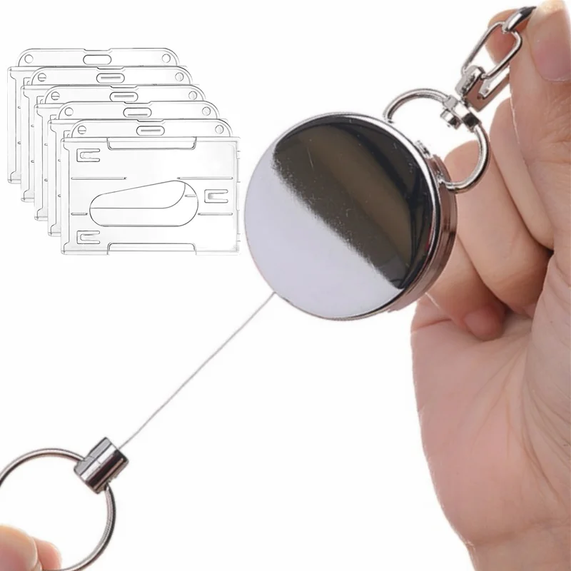 

Metal Wire Keychain Badge Reel Employee's Pass Work Card Clips Easy Pull Keyring Retractable Badge Holder Reels Clip for Staff