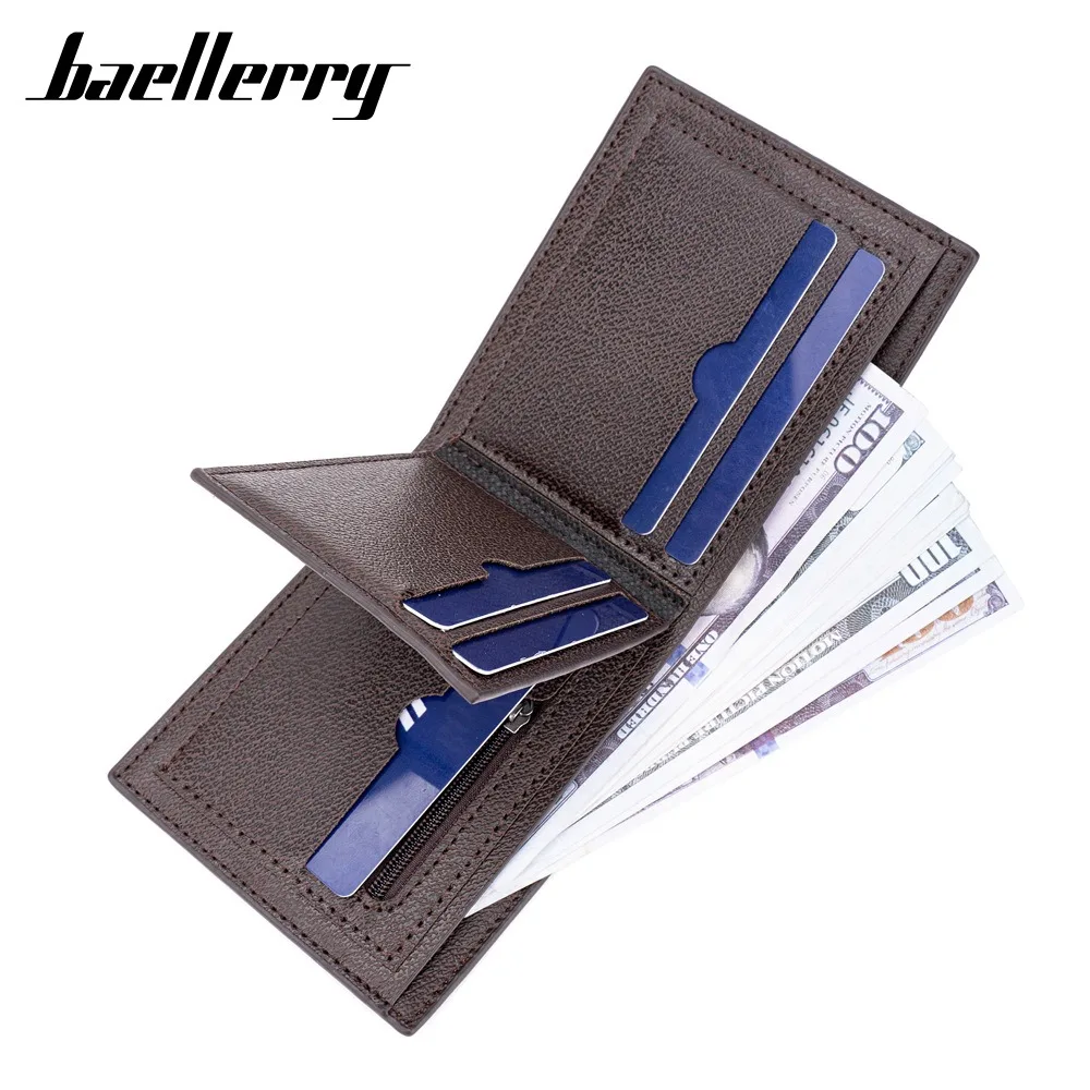 Baellerry Solid Shade Men Wallet, Soft PU Leather Minimalist Short Bifold for Daily Use