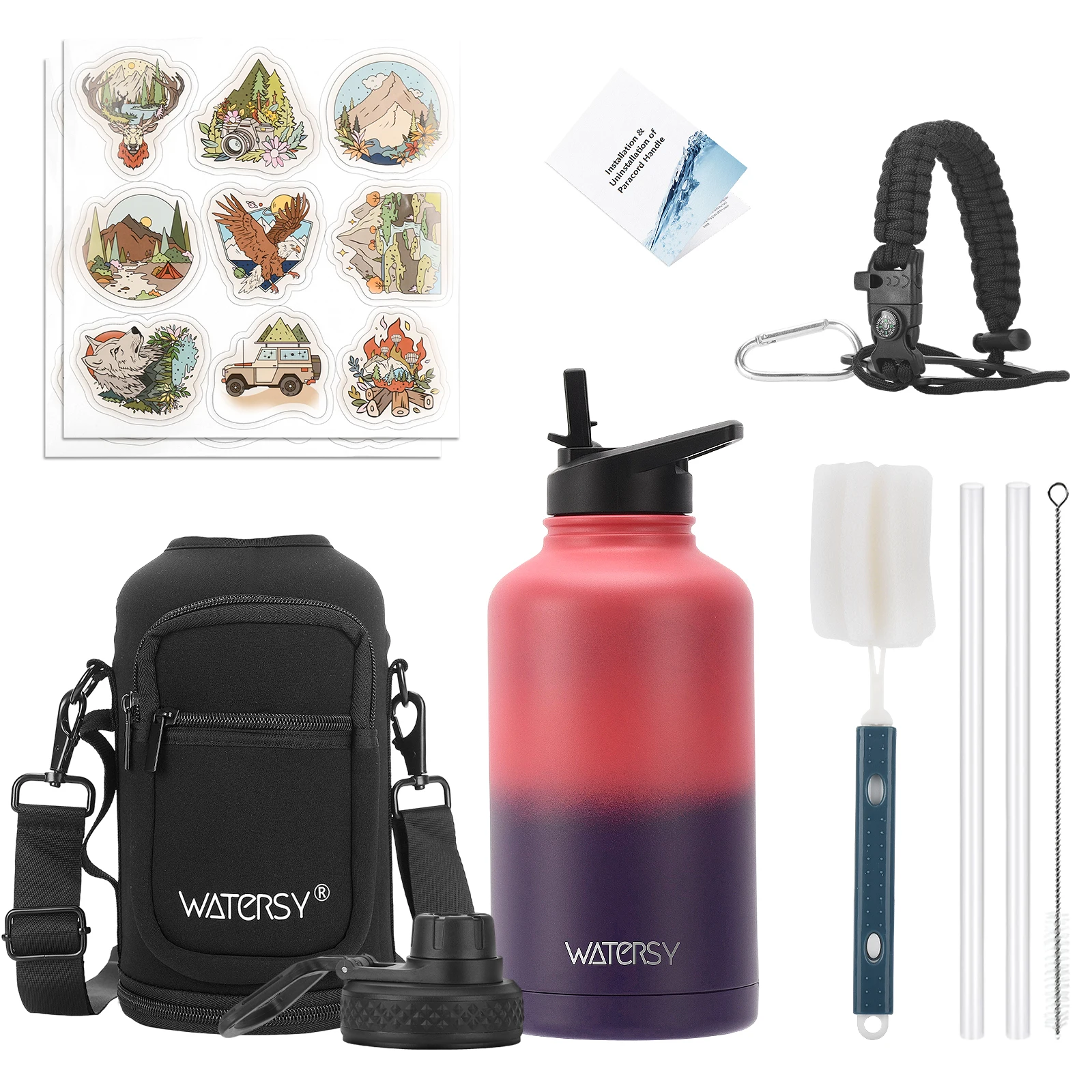 Insulated Stainless Steel Water Bottle with Straw & Lids - Large Capacity Outdoor Sports Flask