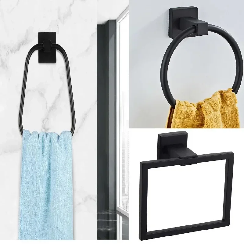Matte Black Suction Cup Towel Ring Stainless Steel Hand and Face Washcloth Holder Dish Towel Hanger for Shower and Bathroom Wall