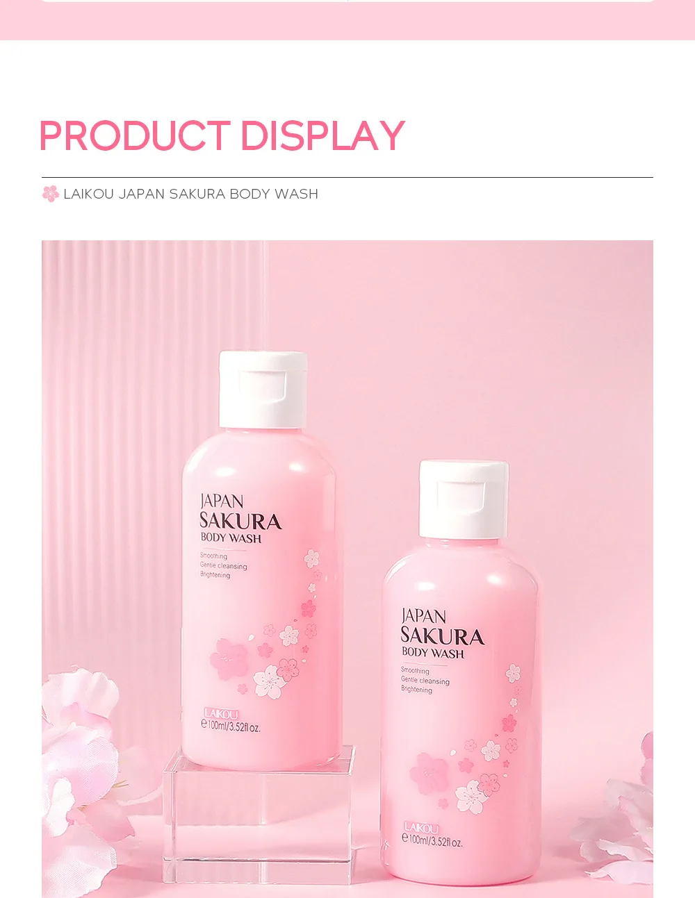 LAIKOU Sakura Shower Gel Long Moisturizing Smooth Long Lasting Fragrance Gentle Foam Body Cleansing Bath Product 100ml 4