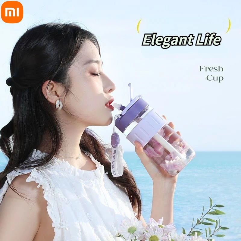 

Xiaomi 520ml High Temperature Resistant Glass Cup Portable Straw Double Drinking Cup Coffee Tea Mug Mini Cute Water Bottle
