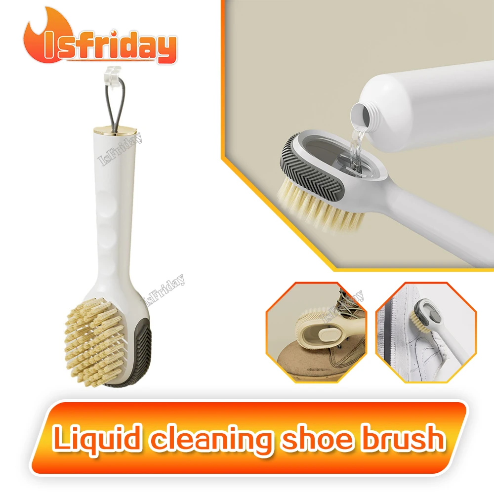 2Pcs Multifunctional Liquid Shoe Brush, Liquid Adding Soft Fur Cleaning  Brush, Multifunctional Shoe Brush with Liquid Box, Long Handle Automatic