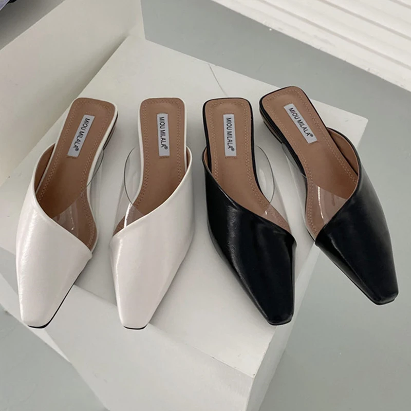 Spring New Mules Slippers Flats Shoes Women 2022 Fashion Square Toe Flip Flops Female Casual