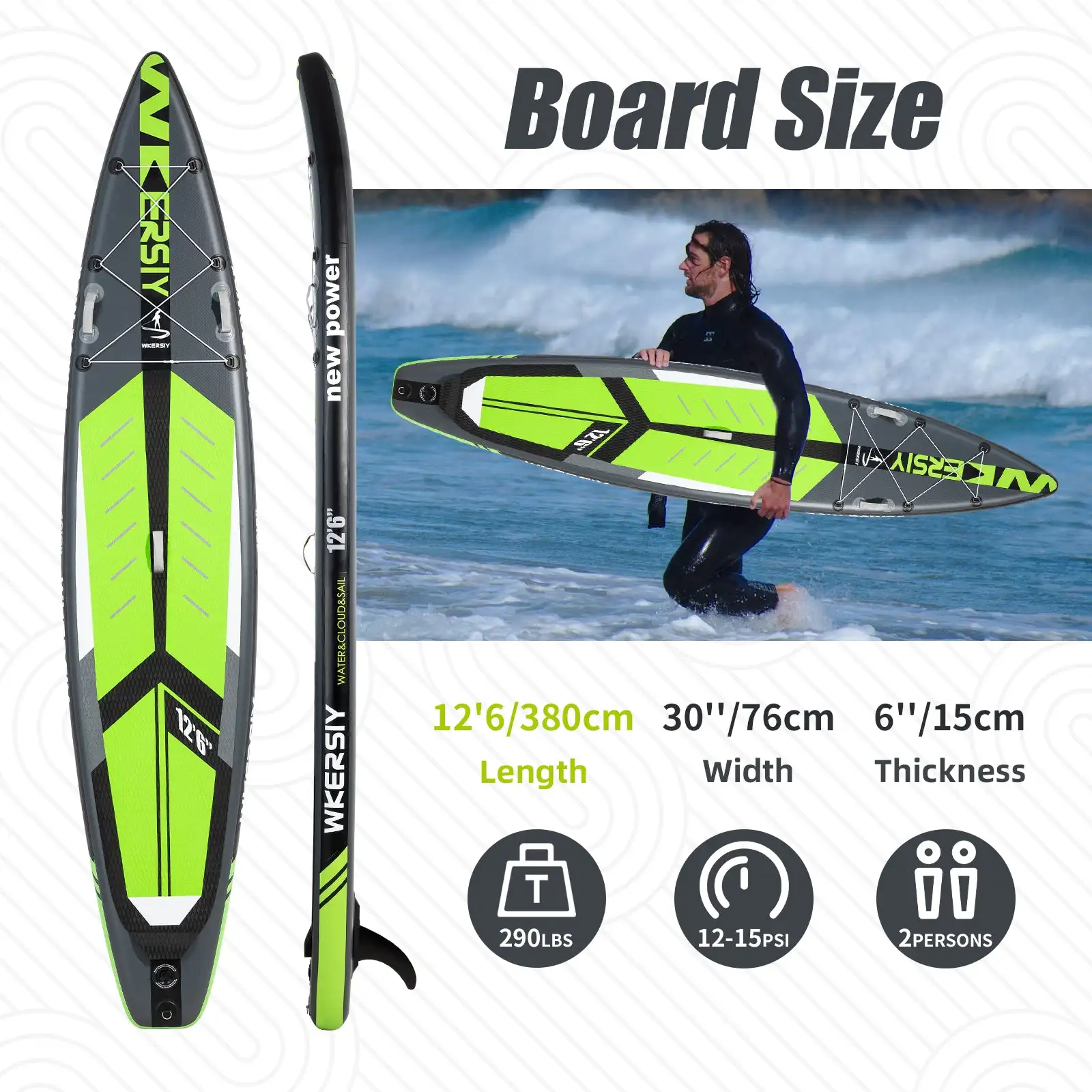WKERSIY 12'6" Inflatable Paddle Board 3