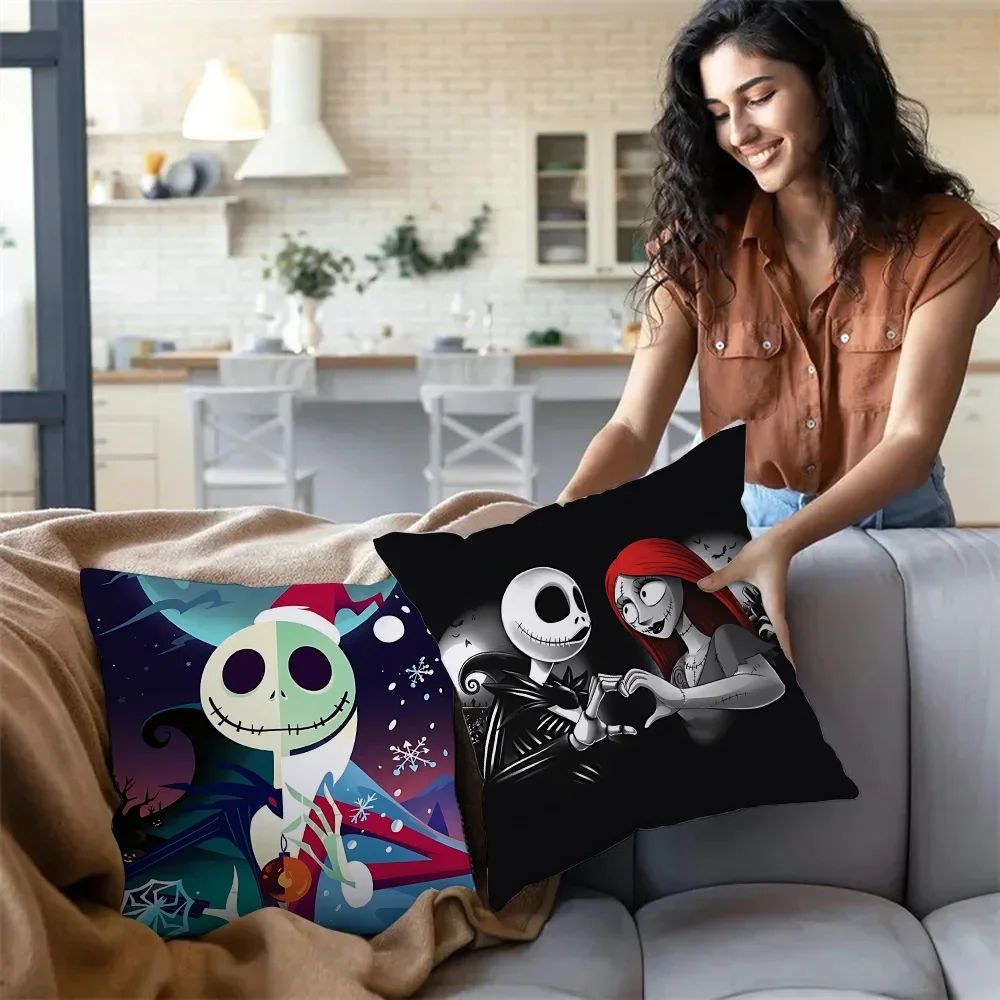 Halloween Skull Jack Sally Pillow Covers Cartoon Sofa Decorative Home Double-sided Printing Short Plush Cute Cushion Cover