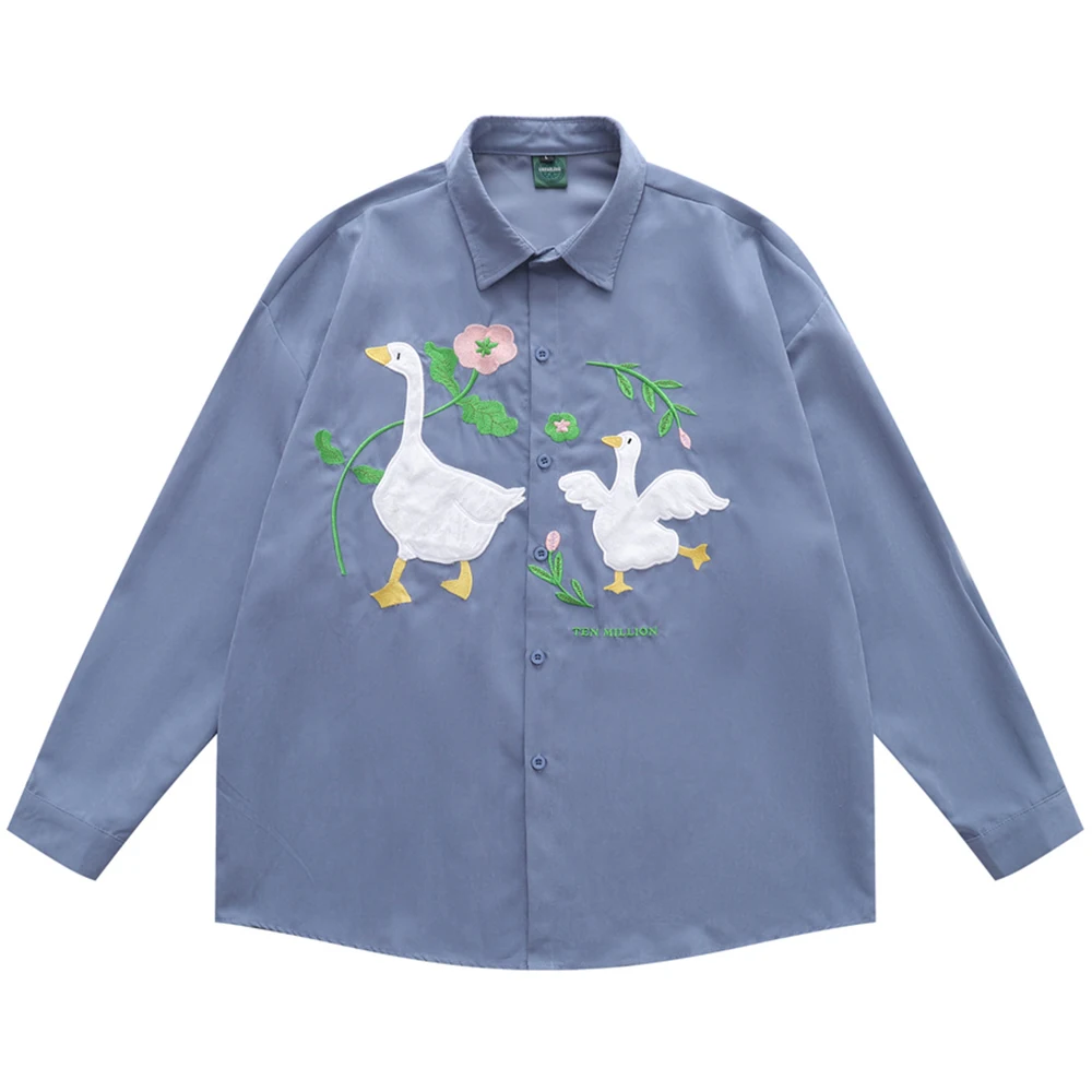 

Повседневная мужская рубашка с вышивкой, осенние Рубашки с длинным рукавом и отложным воротником для мужчин, синий, бежевый