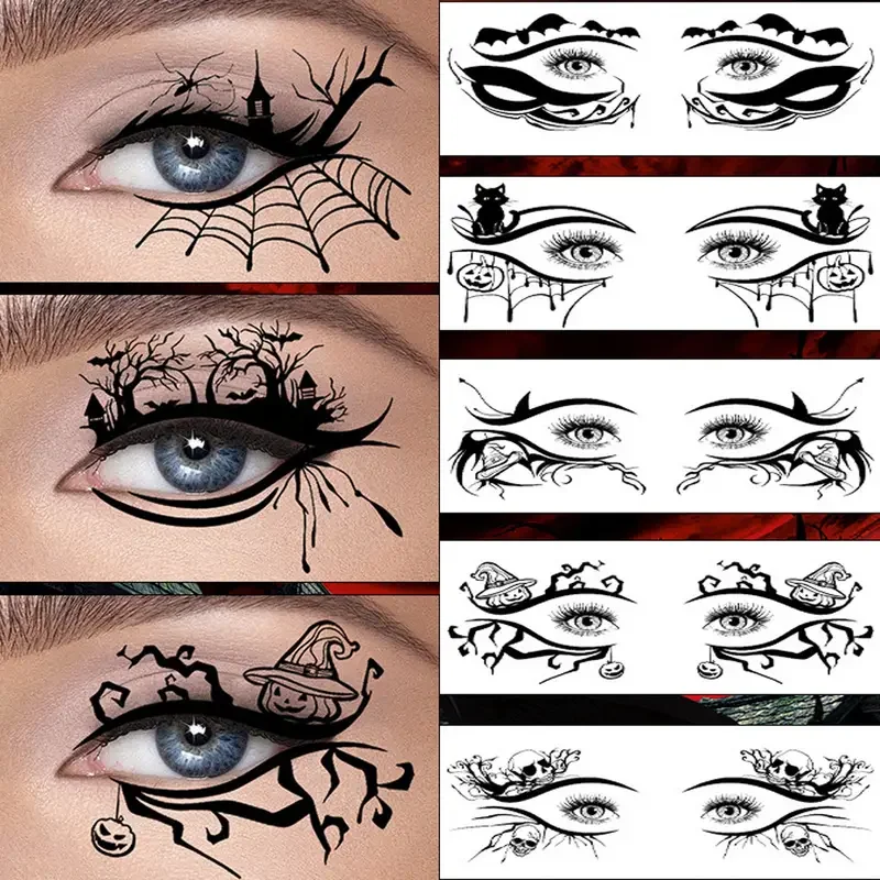 10 Halloween Removable Temporary Eye Tattoo Stickers,Can Be Used Realistic Tattoos,Waterproof and Sweatproof,Halloween Makeup 2