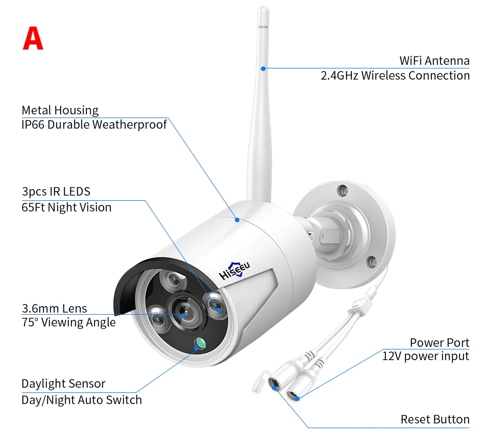 Hiseeu 5MP Security Wireless IP Camera for Wireless CCTV System 3MP 1080P WIFI Outdoor waterproof IP Camera View Eseecloud APP images - 6