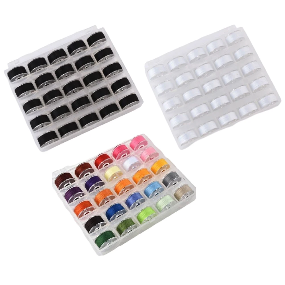 

DIY Apparel Sewing Supplies 25pcs Bobbin And Sewing Thread With Bobbin Box Thread Accessories MULTIPLE REUSABLE COLOR THREADS