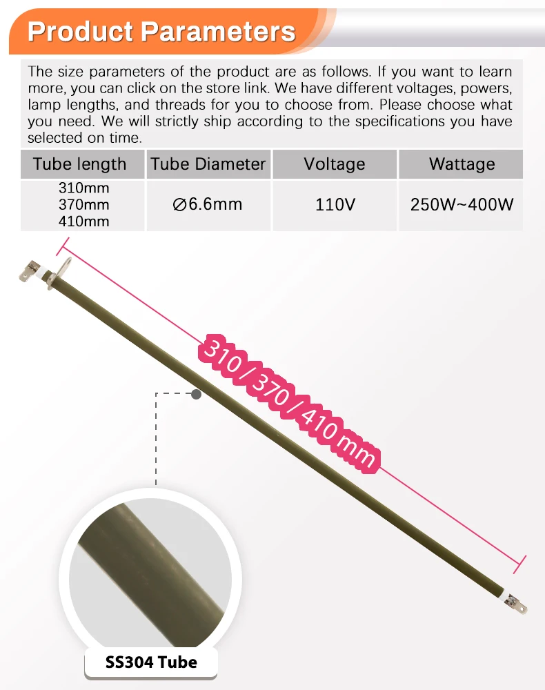 Description Picture 5 of item370mm 110V 250-400W  Heating Element for Electric Oven Electric Heat Tube with Metal Sheet by Annealing 2 Pieces