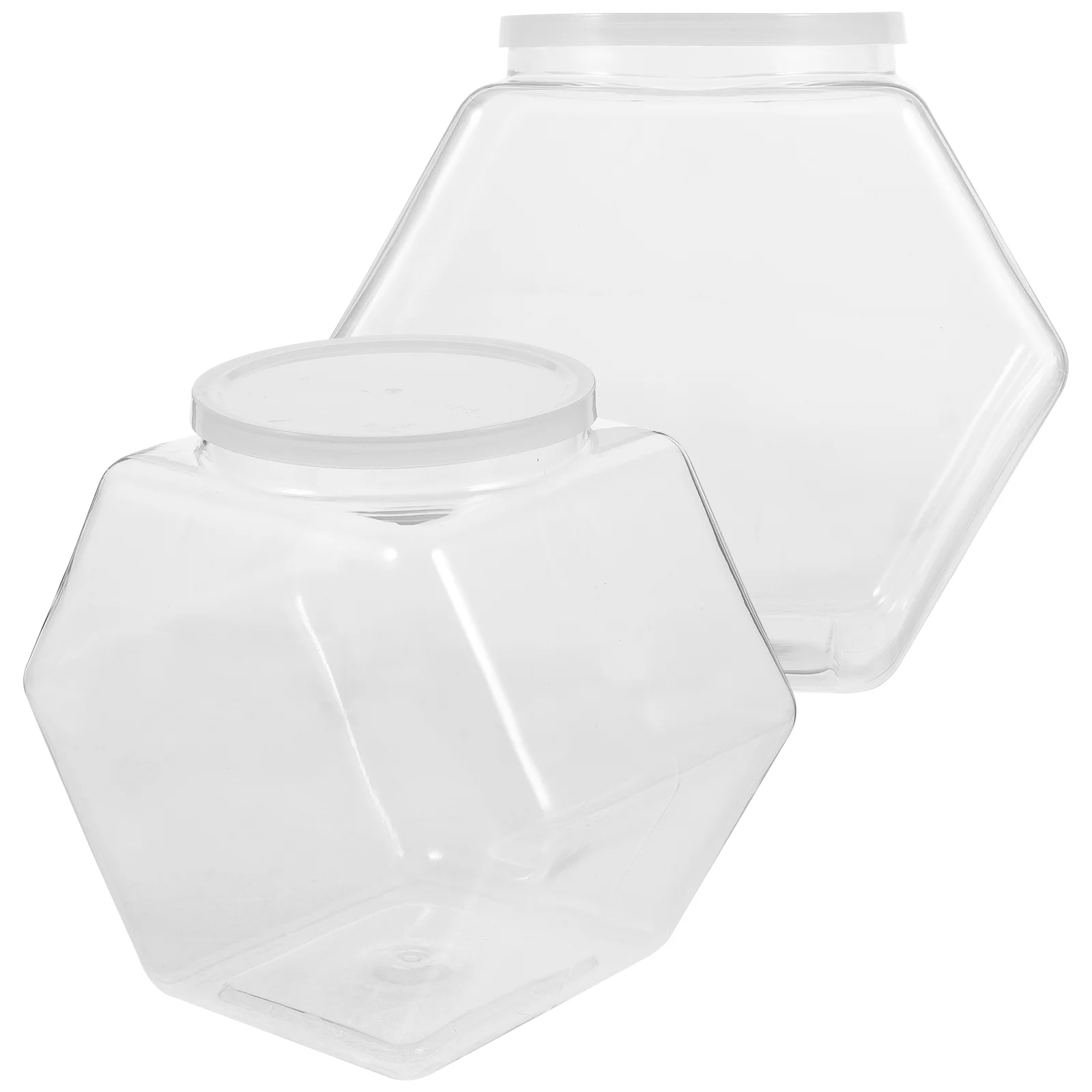 

2pcs Plastic Jar Airtight Hexagon Container Clear Food Peanut Preserved Fruit Jars