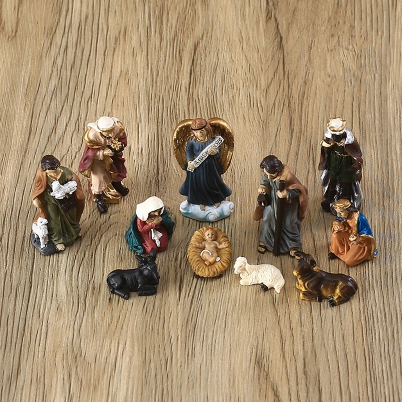 11pcs Jesus Nativity Scene Statue Christmas Manger Decorations Set Resin Figurines for Home Holiday Church Decor Holiday