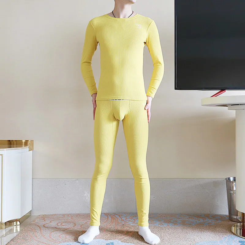 Men Long Johns Set Plus Velvet Round Neck Slim Thermal Underwear Leggins Thermal Pajamas Homme Sexy Sleepwear Warm Pants long johns underwear Long Johns