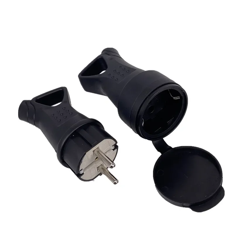 Rubber Socket Plug EU Waterproof Electrial Grounded European Connector With Cover IP54 For DIY Power Cable Cord 16A 250V