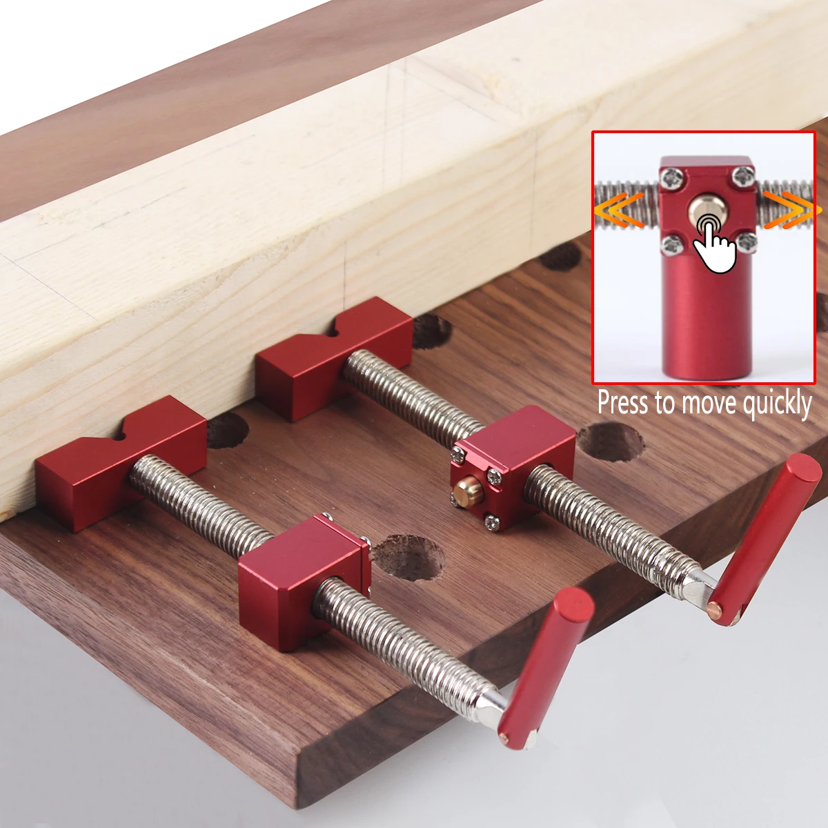 Holzbearbeitung Schnelle Bank Hund Bremseinsätze Werkbank Schnell Schnell Feste Clip Klemme Vorrichtung Schraubstock für 19/20mm Desktop Loch Zimmermann – Detail 1